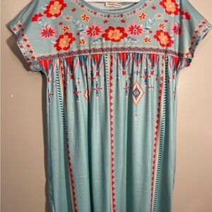 Light Blue Floral-Embroidered Mini Dress